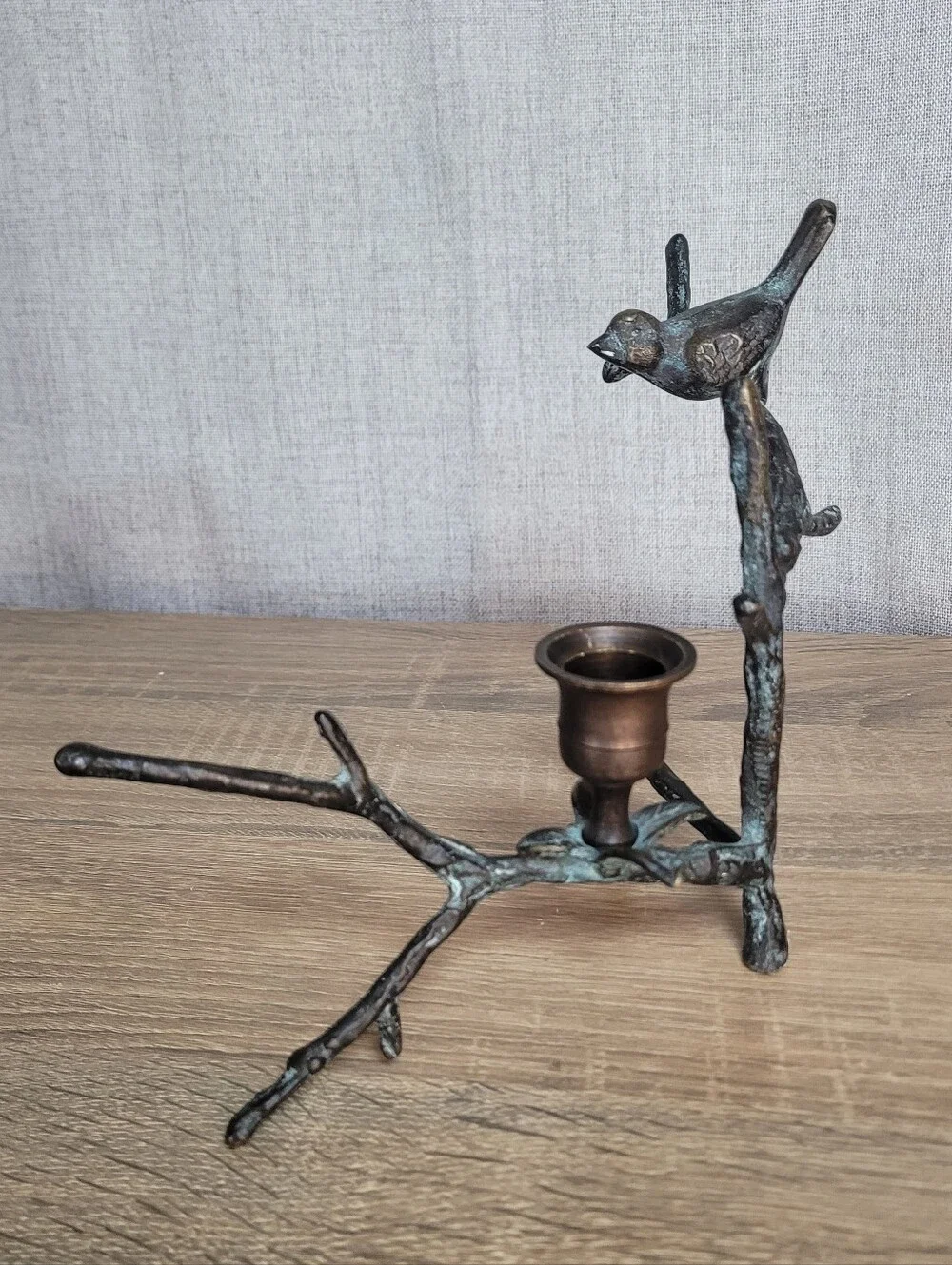 Decorative Bird Branch Candle Holder - Bronze/Patina